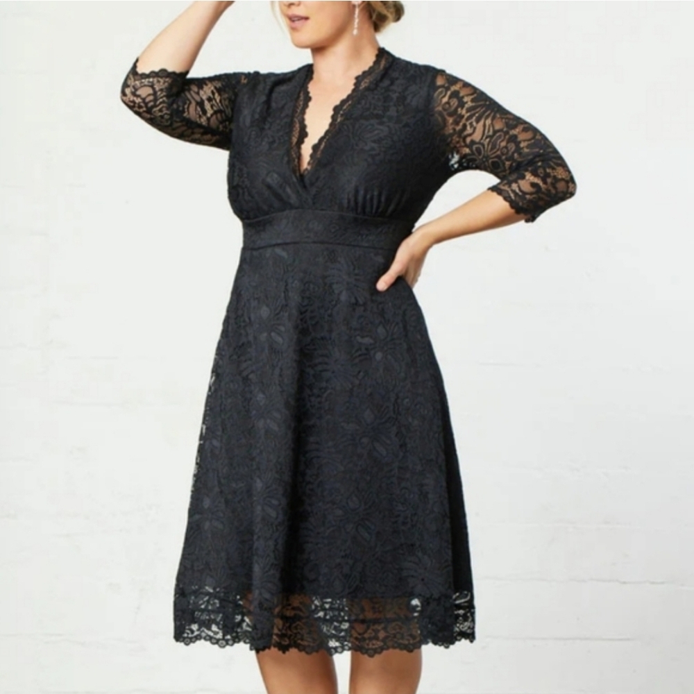 NWT Kiyonna Mademoiselle Onyx Black Lace Cocktail Party Dress Formal A Line 2 2X